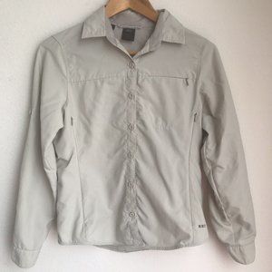 REI Womens Long Sleeve Vented Hiking Fishing Shirt Size XS Nylon Khaki Tan